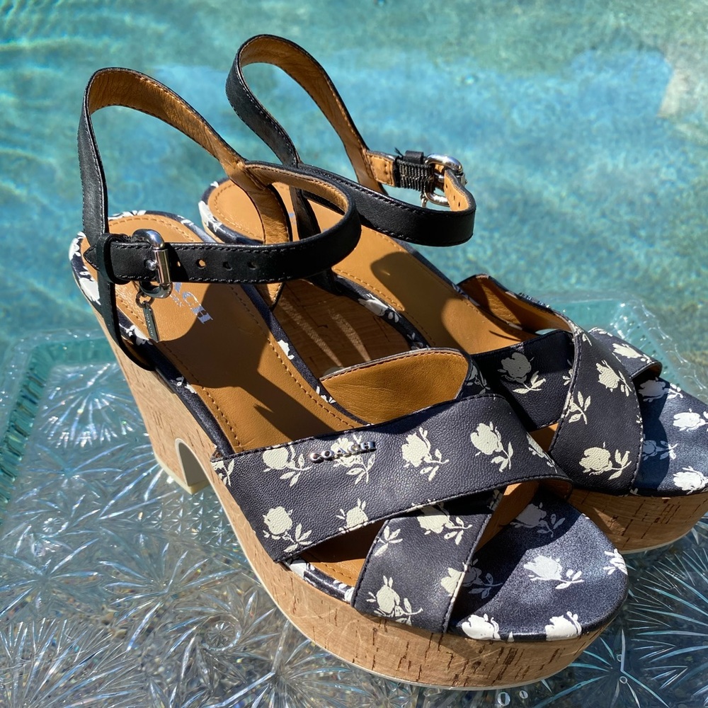 Coach Queen Calico Platfotm Sandal Wedge Heels Size 7 - Picture 3 of 4